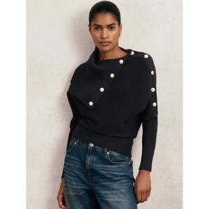 REISS Lexi Rib-Knit Button Shawl Jumper